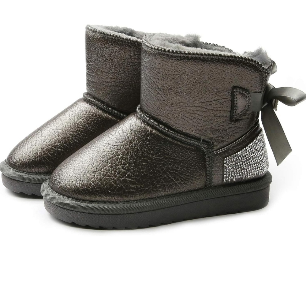 Chic Kids' Charcoal Boots with Rhinestone Accent